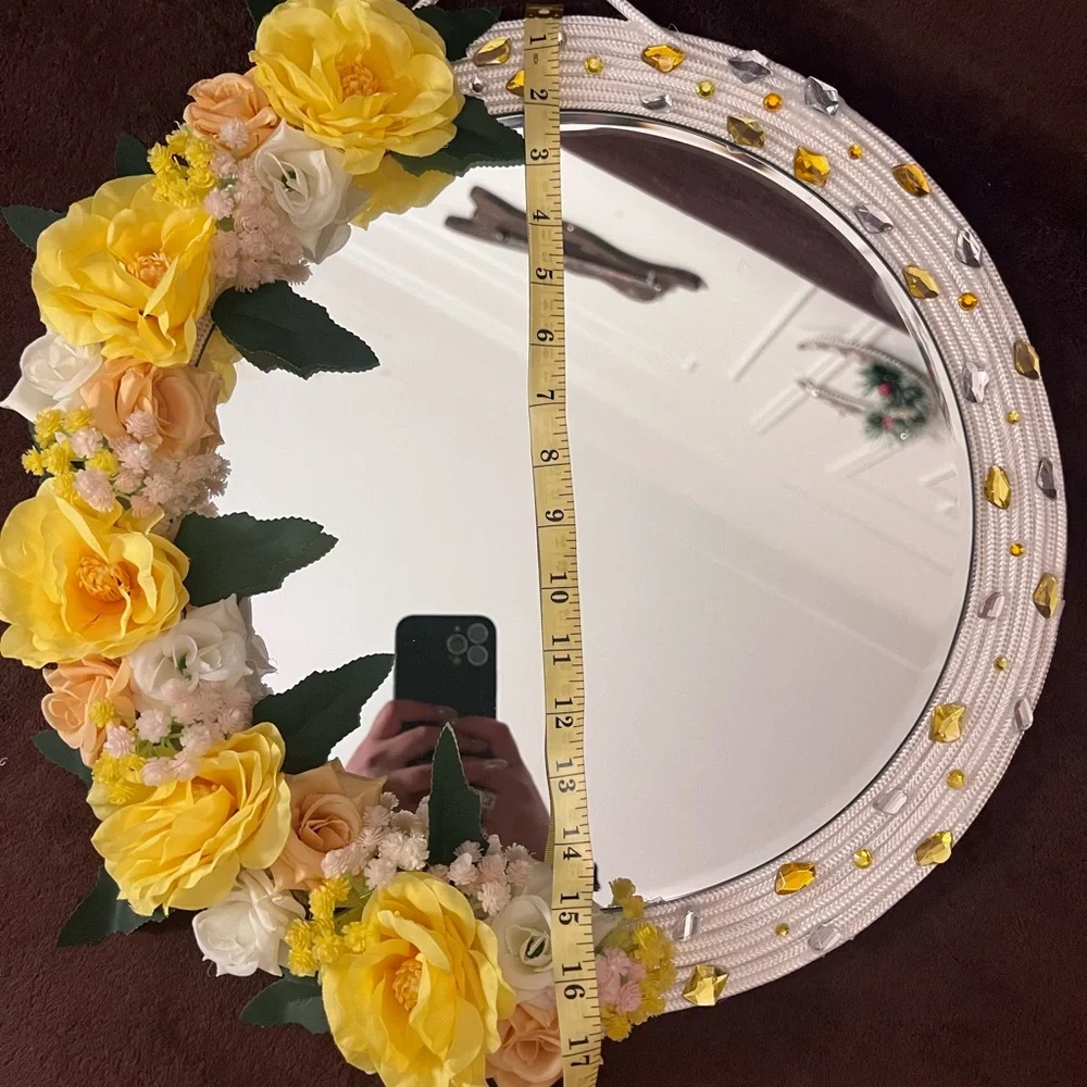 Handmade Floral Decorative Mirror – 17 x 17 inches